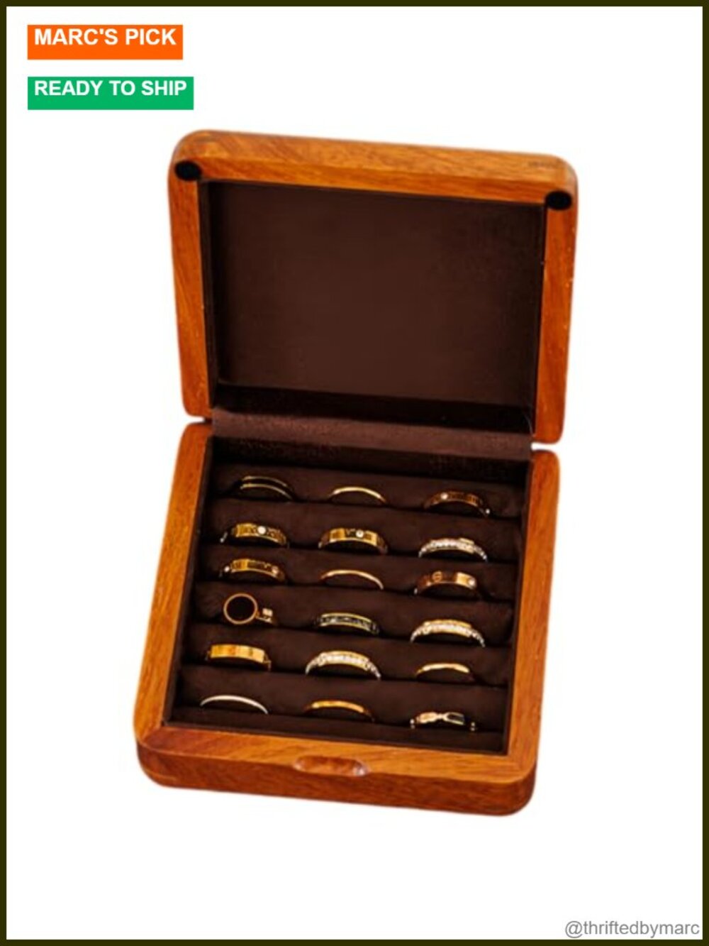 Solid Teak Wood Jewelry Box Ring Earring Organizer Vintage